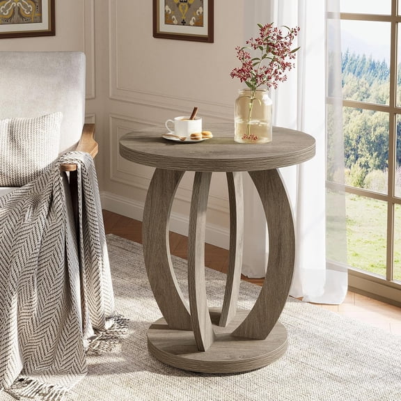 Tribesigns 19.69 in. Gray Round Wood Accent End Table Side Table Farmhouse Nightstand with Storage for Living Room, Bedroom