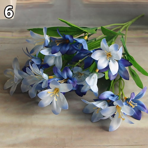HEVIRGO Lovely Artificial Mini Lily Flower Bouquet Home Wedding Decor 24 Flowers on 1 Piece, Blue