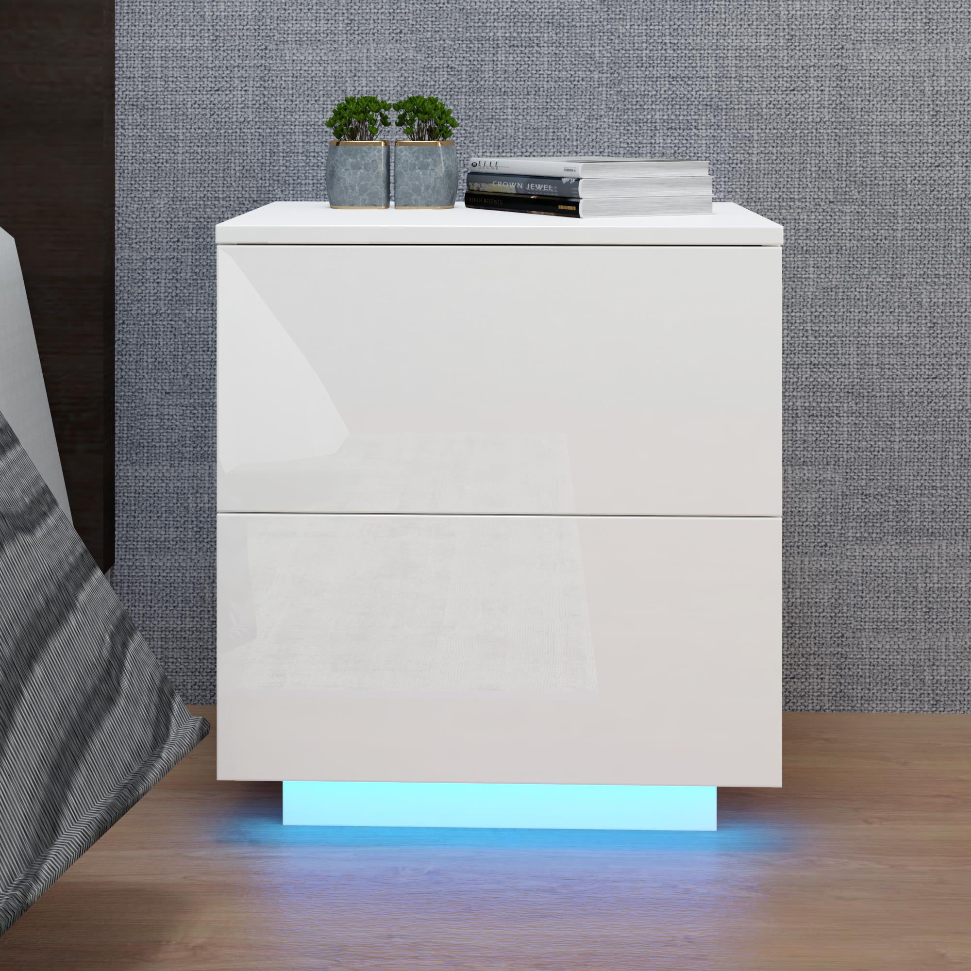 Ktaxon Bedroom Nightstand 2 Drawer Bedside Table with RGB LED Bedroom