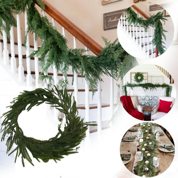 Boreal Craft Terracotta Flowers 72in Cedar Garland Realistic Extra Full Cedar Christmas Garland For Stairs Garlands For Decoration Christmas Cedar Garland Home Decoration