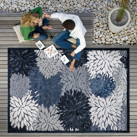 CAMILSON Spring Exotic Tropical Easy-Cleaning Non-Shedding Washable Outdoor Indoor Area Rug Navy Blue 9x12