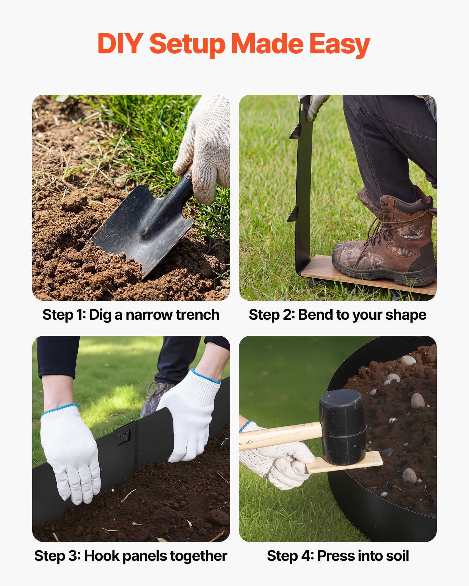 VEVOR Galvanized Steel Landscape Edging, 6-Pack 40 x 8.15 Inch Metal Edging for Landscaping with Gloves, Easy-to-Install, Heavy Duty Metal Garden Edge Border for Flower Bed, Yard Pathway