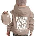 thumbnail image 4 of WRTFVZA Red Hoodie for Boys, Faith Over Fear Hoodie Sweatshirt Long Sleeve Tops with Pockets (Big Girls, Khaki, 8-9 Years), 4 of 4