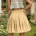 thumbnail image 4 of MIXUE Skirts For Women Summer Solid Color Elastic High Waist A Line Ruffle Knee Length Casual Beach Party Skirt Activewear,Beige,L, 4 of 6