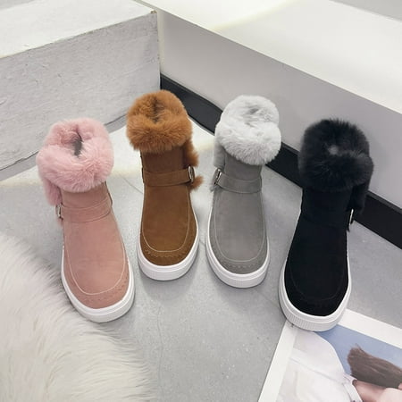 XDDST Womens Shoes Casual Flat Women s Autumn and Winter Fashion Suede Buckle Solid Color Side Zipper Snow Boots Warm and Cotton Thickened Non Slip Boots
