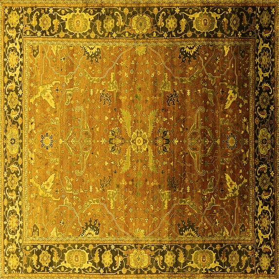 Ahgly Company Indoor Square Oriental Yellow Industrial Area Rugs, 6' Square