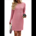 thumbnail image 1 of Vestido Mini Informal de Otoño para Mujer, con Cuello Redondo, Larga y Canalé Rosa XL, 1 of 8