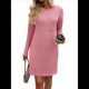 thumbnail image 1 of Vestido Mini Informal de Otoño para Mujer, con Cuello Redondo, Larga y Canalé Rosa XXL, 1 of 8