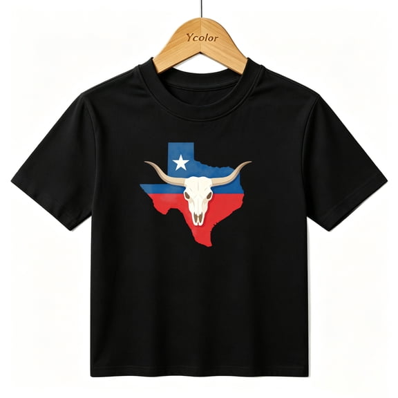 Boys Graphic T-Shirt Texas Flag Longhorn Skull Country Pride Kids Tees 100% Cotton Tops Ages 4-13Y