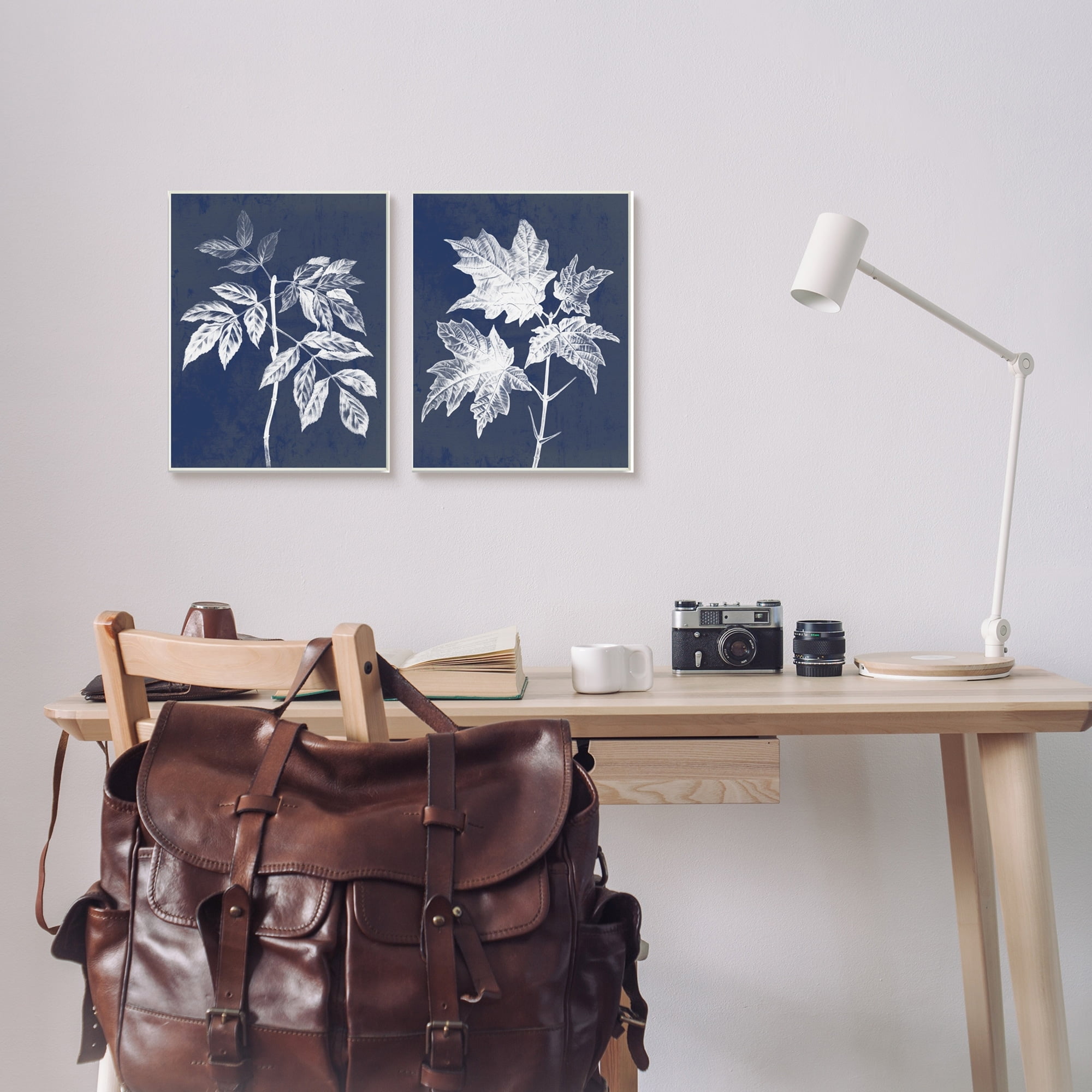 Stupell Industries Maple Leaf Elm Stem Vintage Blue White Illustration, 13 x 19,Design by Daphne Polselli