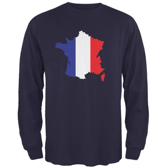 Country Silhouette France Flag Navy Adult Long Sleeve T-Shirt - 2X-Large