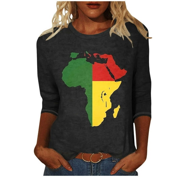 ZVAVZ Womens Casual Loose Tops,Women Black History Month Print Pullover 3/4 Length Sleeve Scoop Neck Tees Shirts Womens Plus Size Black History Blouses Flash Deals of The Day Clearance Multicolor 3XL