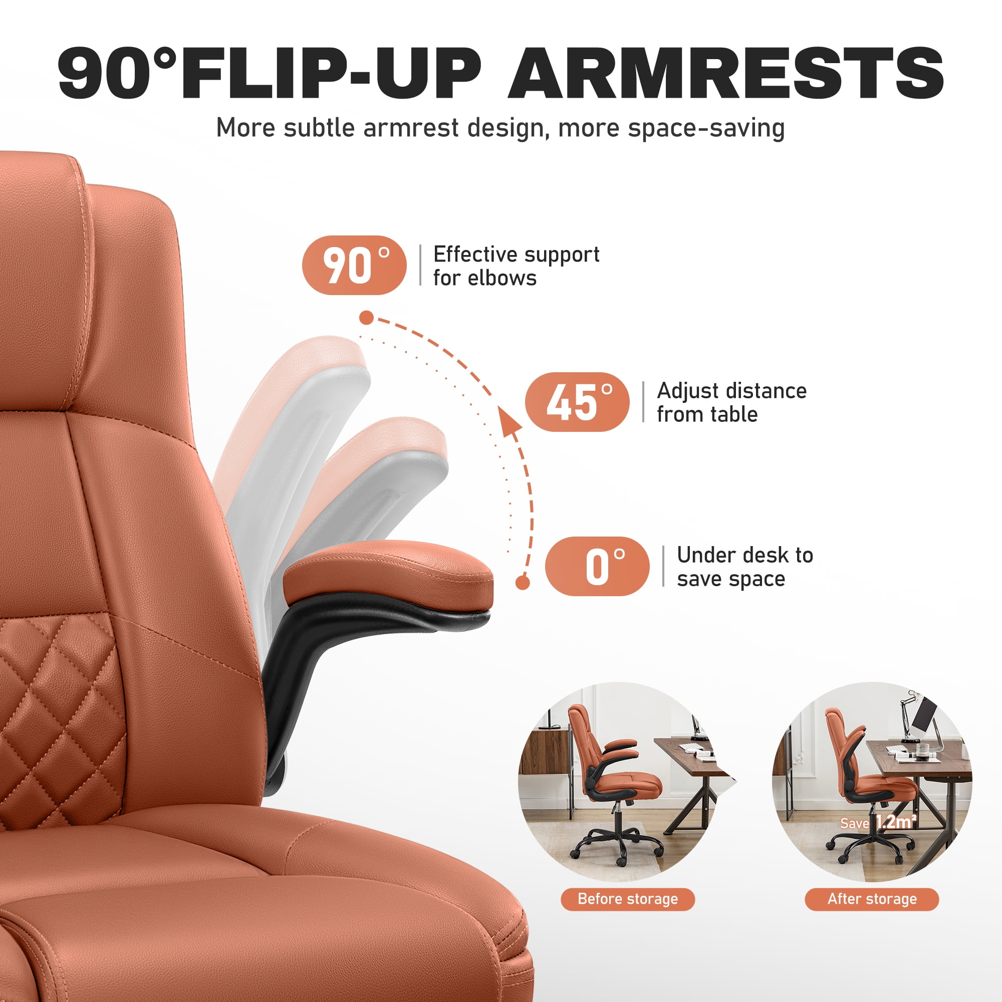 COOLHUT Office Chair, Executive Leather Chair Home Office Desk Chairs, Computer Chair with Adjustable Flip-up Padded Arms, Lumbar Support Swivel Desk Chair with Adjustable Hight and Tilt, Brown