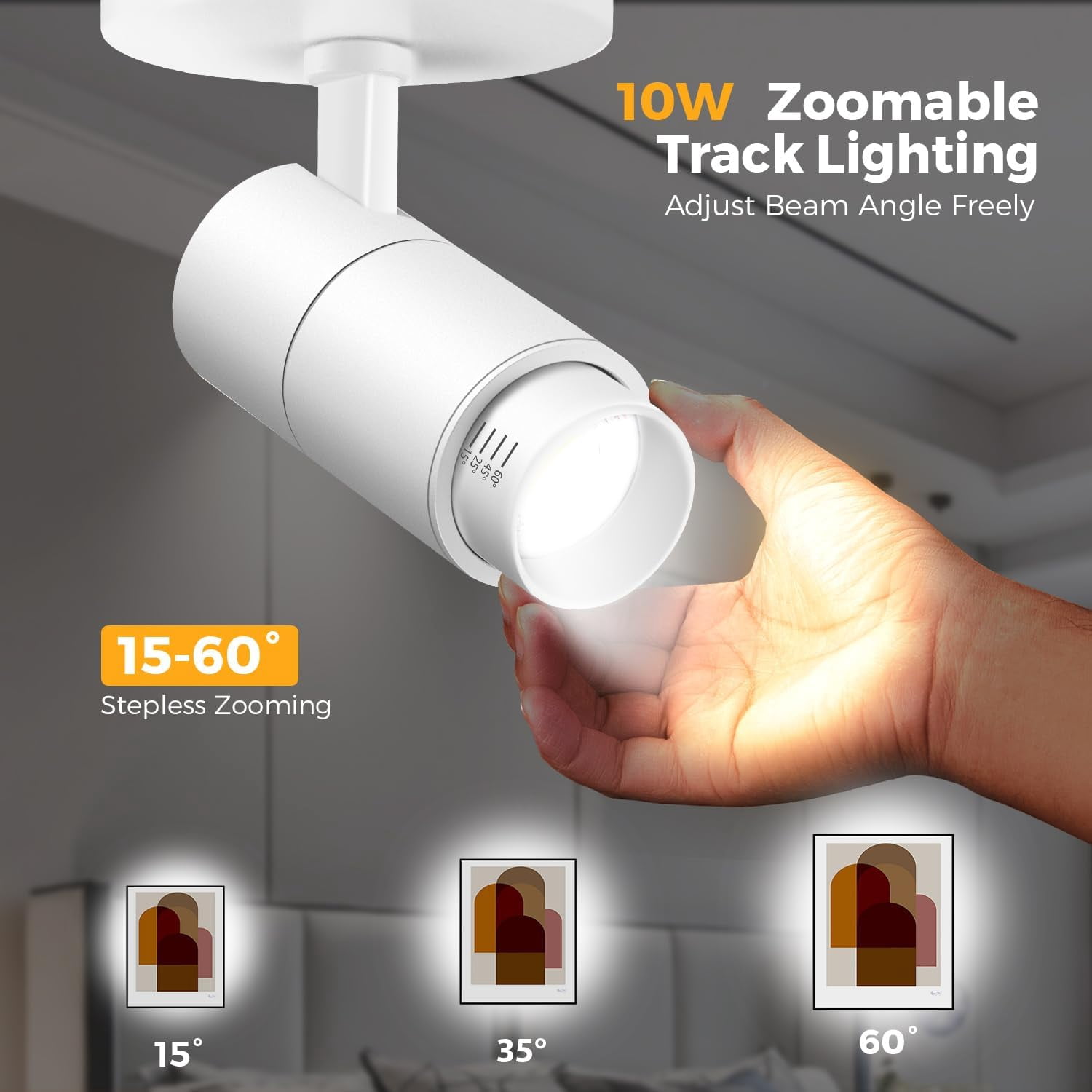 VANoopee 3-Color Zoomable Ceiling Spot Lights Indoor Flush Mount Adjustable LED Ceiling Spotlight Directional Ceiling Light Fixture Dimmable Accent Light for Picture Art -CRI90 15-60° 10W 1000lm White