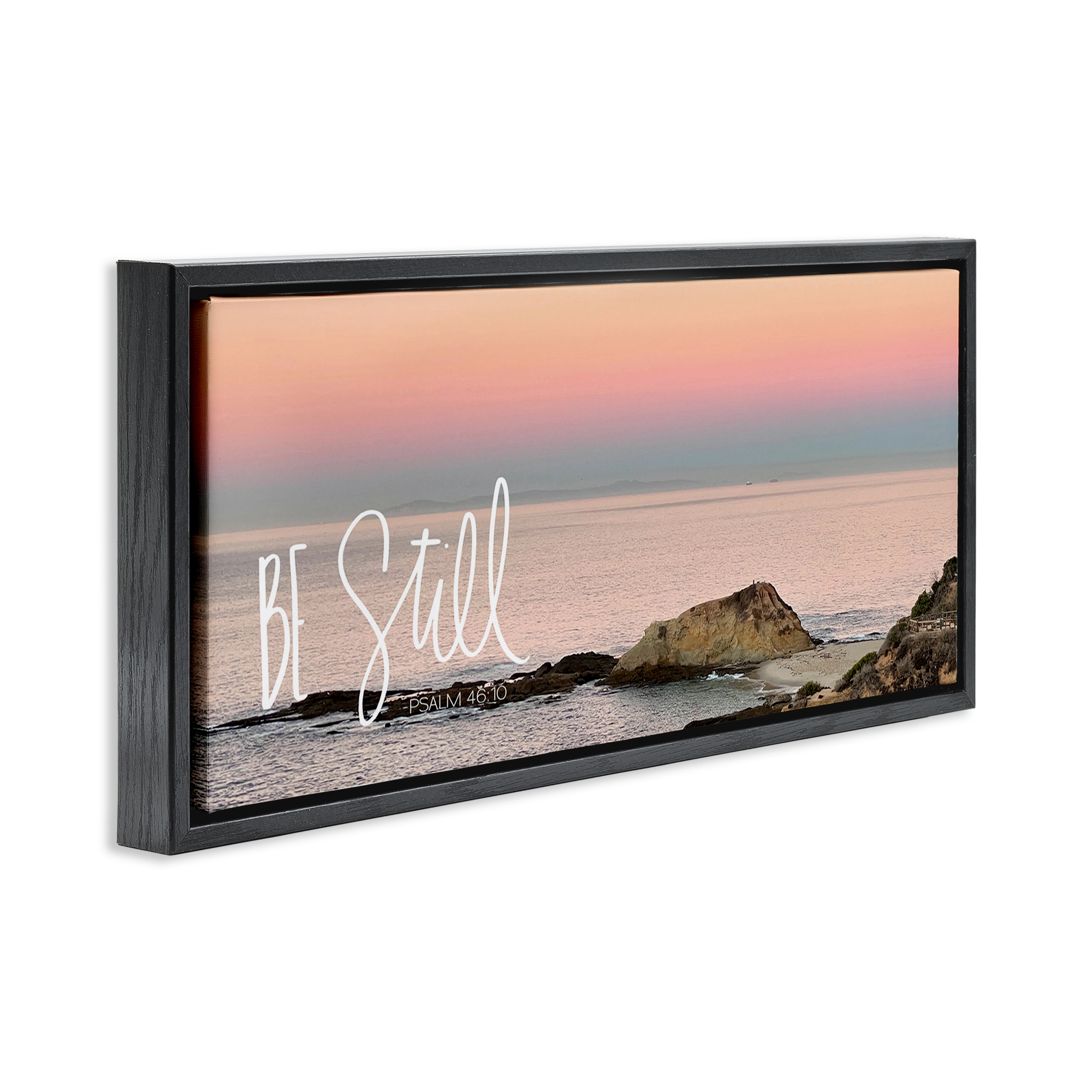 Stupell Industries Be Still Peaceful Beach Landscape Painting Black Floater Framed Canvas Art Print Wall Art, 31 x 14