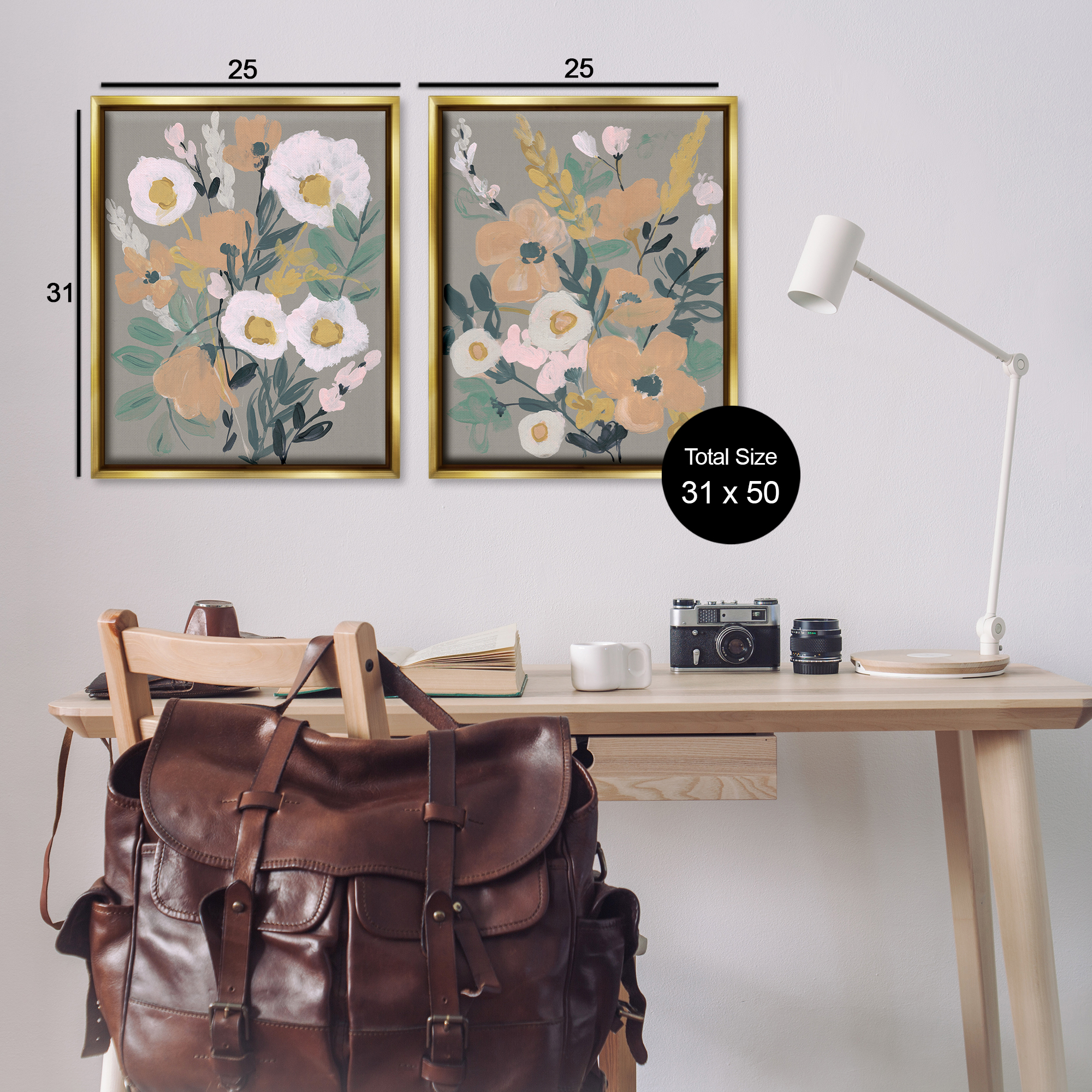 Stupell Industries Cheery Floral Bouquet Plants & Flowers Painting Gold Floater Framed Canvas Art Print Wall Art, 31 x 25, Set of 2