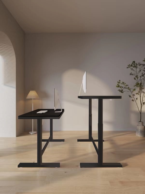 Rise Up Glass Electric Standing Desk | 45" Black Glass Top Adjustable Height Sit Stand Desk with USB-C Charging & Memory Controls