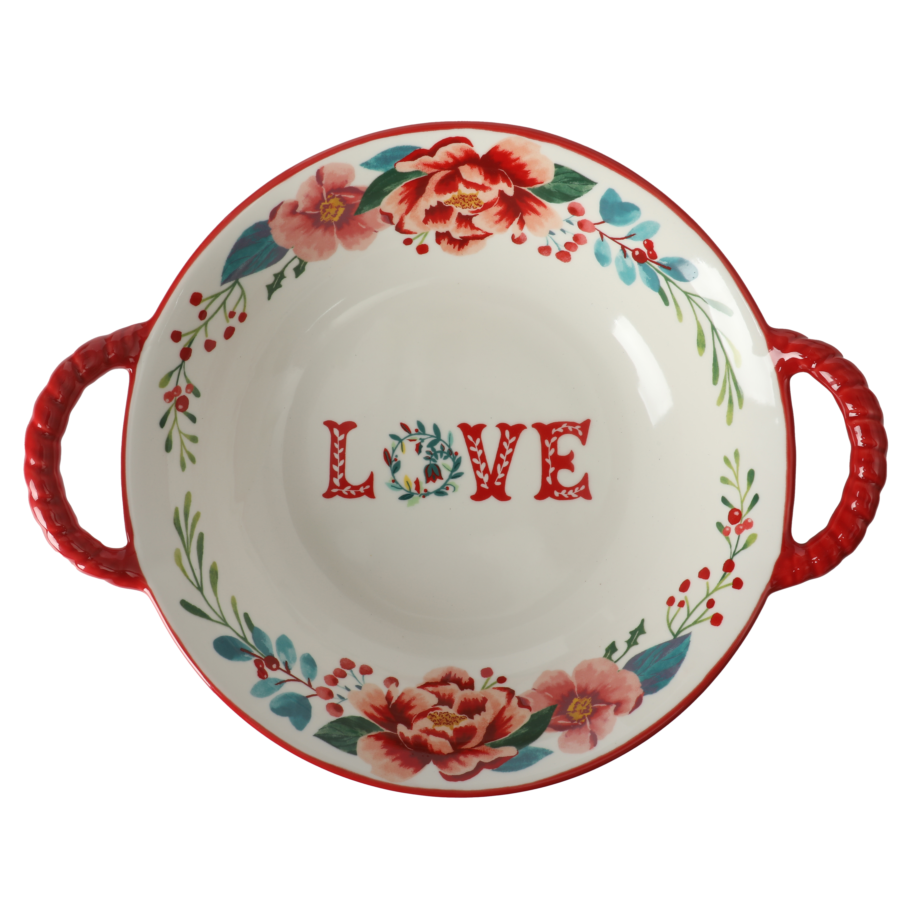 The Pioneer Woman Merry Meadow Red 10.2-inch Stoneware Serving Bowl with Handles