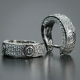 thumbnail image 4 of Men's 925 Sterling Silver Iced Cz Honey Comb Set Fully Iced Huggie Hoop Earrings, 4 of 5