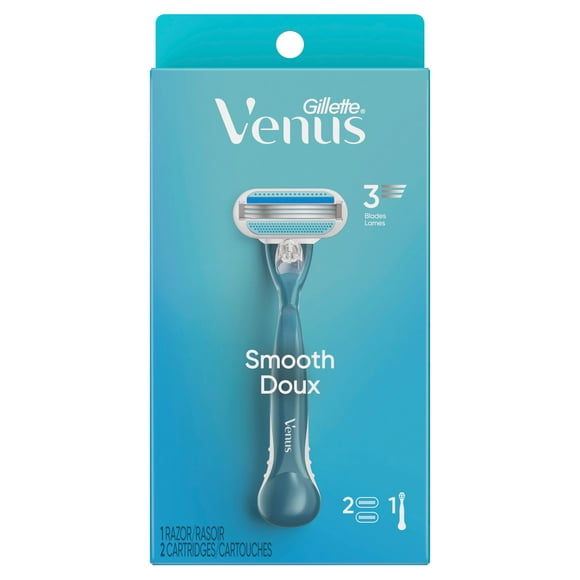 Rasoir Venus Doux pour femmes avec manche de rasoir réutilisable et 2cartouches de rechange 1CT