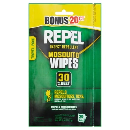 Repel Insect Repellent Mosquito Wipes 30% DEET, 20 Count