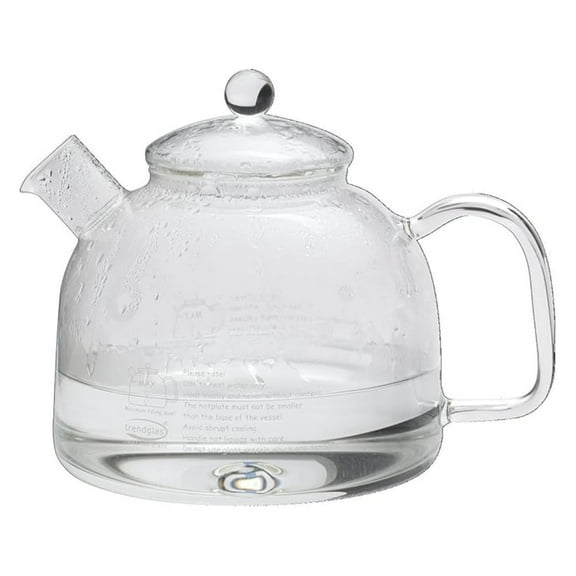 Jenaer Glas Water Kettle with Lid (60oz) - Borosilicate Glass Teakettle for Stove Top - 1.75L Heat Resistant Kettle for Water & Liquids - White Print