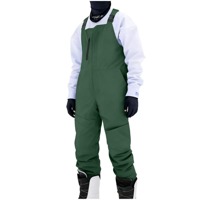 Lovzfmll Men's Thermal Snow Overalls, Water-Resistant, Windproof, Full-Length with Straps for Cold Weather Activities Green, S