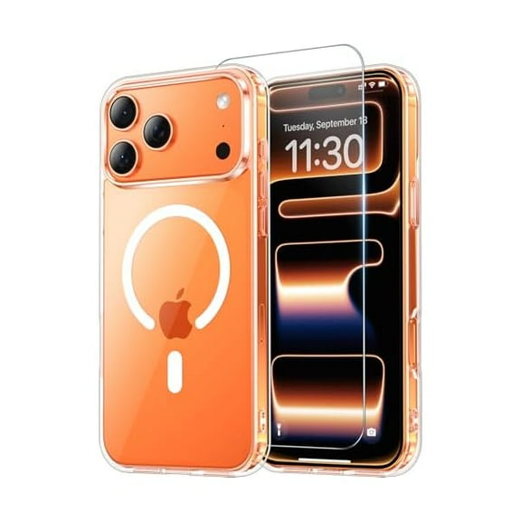 ZHU997 for iPhone 17 Pro Case Clear with Screen Protector, [Compatible with Magsafe][Anti-Yellowing][Military-Grade Protection] Shockproof Slim Magnetic Phone Case Cover, Transparent