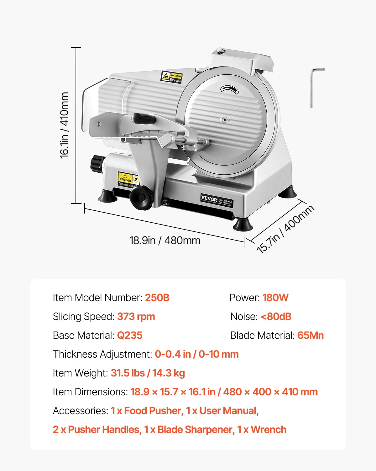 VEVOR Commercial Meat Slicer, 10 inch Electric Deli Food Slicer,180W Meat Cutter with a Premium 65Mn Blade,0-0.4 inch Adjustable Thickness,Food Slicer Machine for Meat Vegetables Hard Bread Cheese