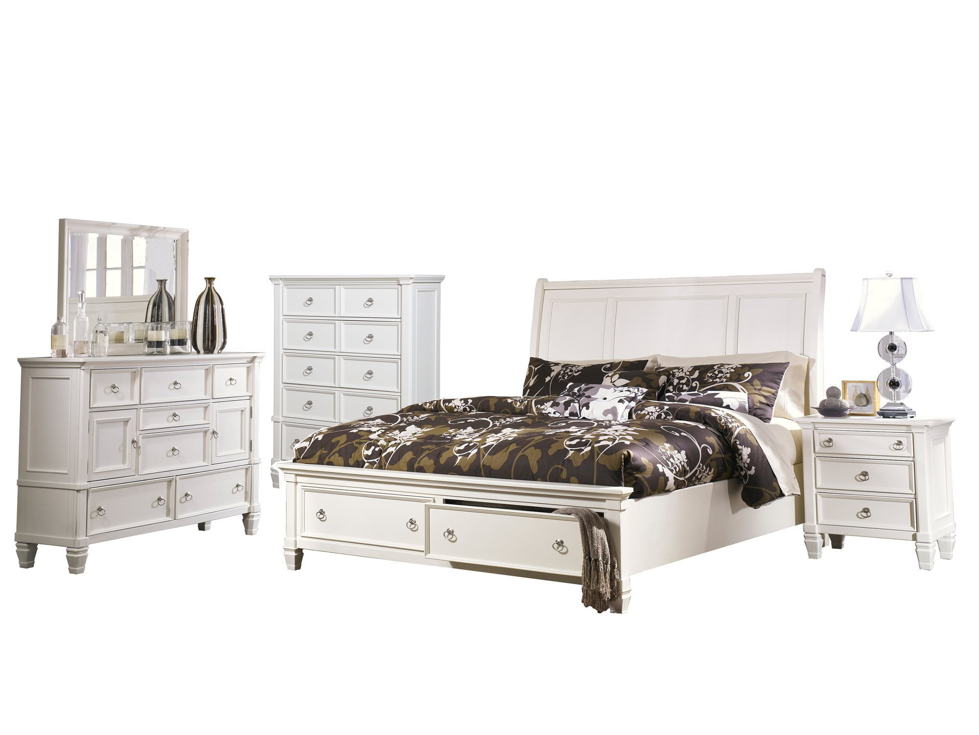 Ashley Furniture Prentice 5 Pc Bedroom Set E King Sleigh Bed Dresser Mirror 1 Nightstand Chest White Walmart Com