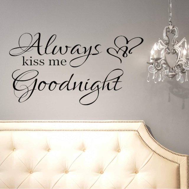 Calcomanías De Pared World Of Wall Always Kiss Me Goodnight Con Citas Y Refranes, Pegatinas De Vinilo Para Pared Para Dormitorio (14 Pulgadas De Alto 26 Pulgadas De Ancho, Negro Mate)