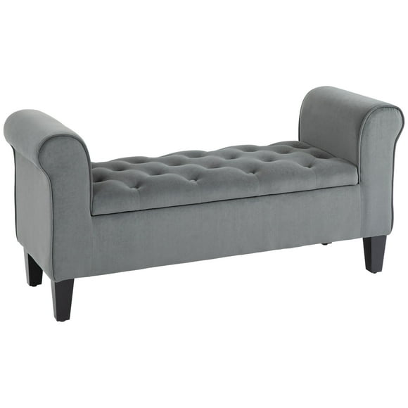HOMCOM Upholstered Storage Ottoman Bench, End of Bed Bench with Arms, Grey