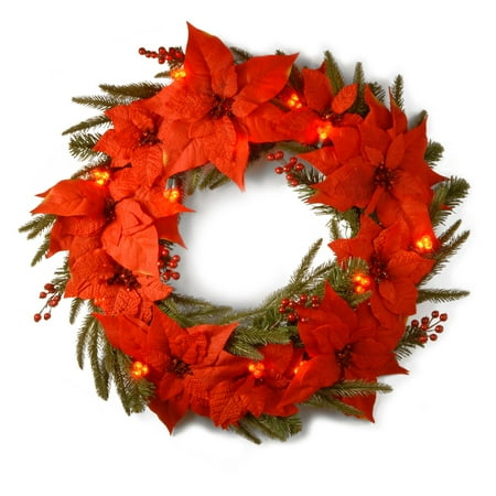 24 in poinsettia pre lit led christmas wreath battery 24 in poinsettia pre lit led christmas wreath battery