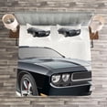 thumbnail image 3 of Ambesonne Cars Quilted Bedspread Set 3 Pcs, Black Modern Ride Design, Queen Size, Black Grey White, 3 of 3