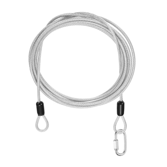 Uxcell Security Cable Lock (1/8" Dia 8.2ft, Clear) Vinyl Coated 304 Stainless Steel Double Loop Flexible Wire Rope Safety Cable with Quick Links Locking Connectors