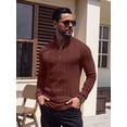 thumbnail image 4 of JWD Men Zip Mock Neck Ribbed Long Sleeve Shirts Stretch Fitted Knit Pullover Brown 2XL, 4 of 7