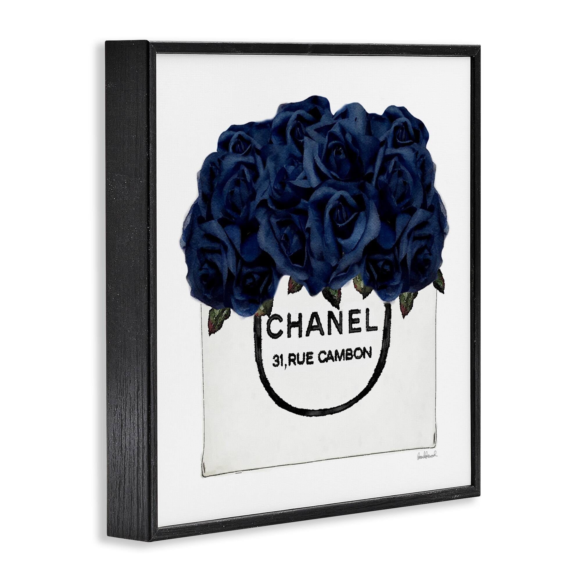 Chic Navy Blue Roses in Glam Fashion Bag Botanical & Floral Framed Art Print Wall Art, 17x17