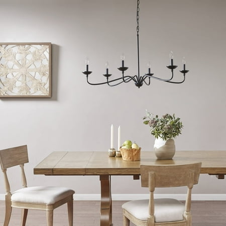 

Hampton Hill Brighton Farmhouse Metal Rustic 6-Light Chandelier - Traditional Dining Room Antique Ceiling Lighting for Bedroom 40 W x 40 D x 72 H Matte Black
