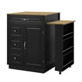 thumbnail image 4 of Noble House Bar Cabinet & Table on Wheels,Extendable Countertop with Wine Rack & Glass Holder,Black+Natural, 4 of 5