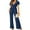 Navy, variant on Babysbule Womens Overall Pants Women's Color Strappy Straight Pants V-Neck Short Sleeved Jumpsuit
