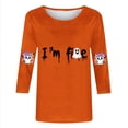 thumbnail image 4 of Women's Casual Halloween Print Three Quarter Sleeve Top Cute Short Sleeve Tee for Autumn Daily Wear, 4 of 5