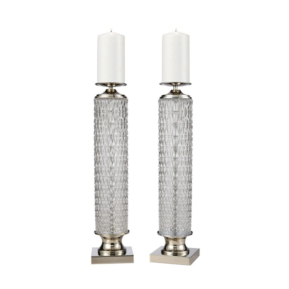 20 Inch Elegant Crystal Pillar Candle Holder Set of 2 made of Glass ...