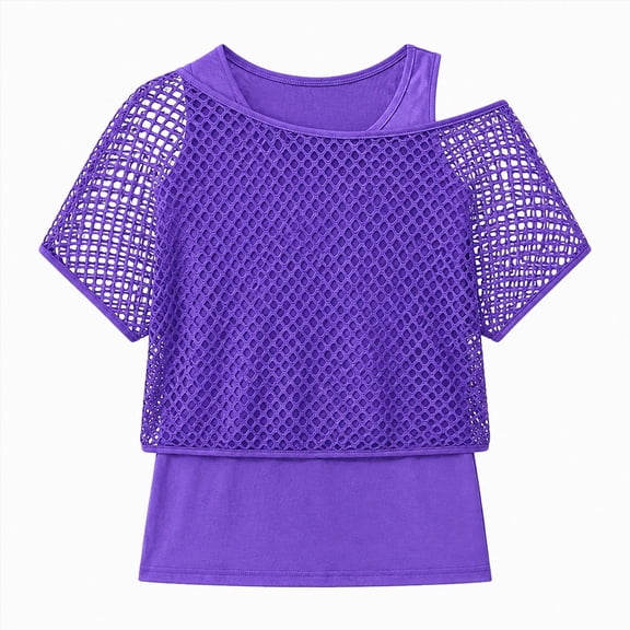 WXFAZCVU Girls Fashion Tops Mesh Shirt with Tank Top Summer Clothes Kids Trendy Going Out Size 8-9 Years