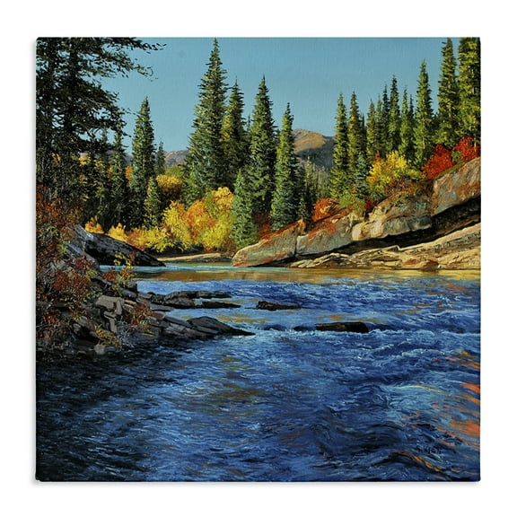 Stupell Industries Morning Rushing River Landscape & Nature Painting Wrapped Canvas Art Print Wall Art, 17 x 17