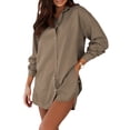 thumbnail image 2 of Conjunto de ropa de verano para mujer VISgogo, camisas abotonadas de manga larga de Color sólido, Tops y pantalones cortos sueltos informales, trajes VISgogo  moda, 2 of 6