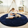 thumbnail image 3 of IR Imperial Rooms Solid Collection Shaggy 4x4Ft Round Rug for Living Room Fluffy Rug Navy, 3 of 9