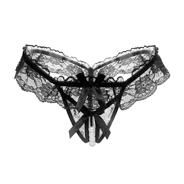 Mujer Tanga Chica Encaje Encantador Bragas Bowknot Diseño Ropa interior de fibra elástica transpirable, Negro seitruly XX000028-01