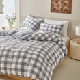 thumbnail image 3 of SIABC-Duvet Cover Set Queen Size, 3pcs Washed Microfiber Checkered Seersucker Bedding Set, Grey Grid Soft Breathable Textured Duvet Cover with Zipper & Corner Ties for All Seasons, 3 of 4