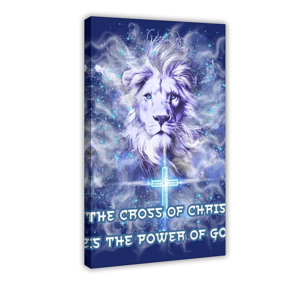 1pc Cross Strong Religious Lion of Judah Canvas Painting Poster, Pictures Print Wall Art With Inspirational Quotes For Office Bathroom Living Room Decor, Ready To Hang Festival Gift For Her Him