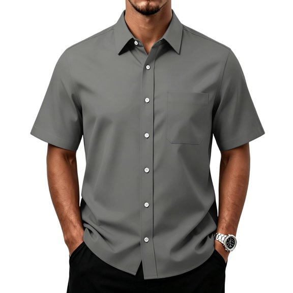 Mens Short Sleeve Button Down Shirt Casual Print Pocket Top Summer Lightweight Blouse for Work Travel Out Activities Gray 5XL